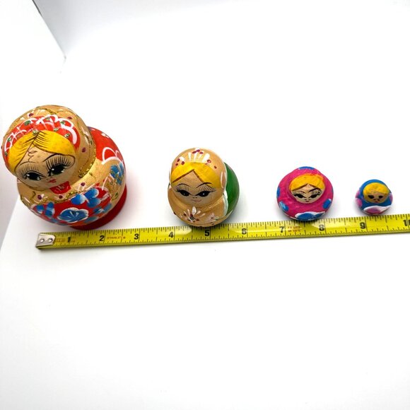Hand-Painted Russian Matryoshka 4-Piece Wood Nesting Dolls Set Floral Design - Picture 2 of 15